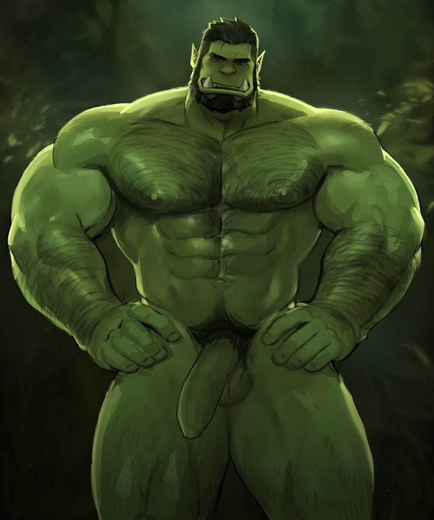 abs balls bara biceps big_balls big_penis green-skinned_male green_body green_skin male male_nipples male_only manly muscular_male nipples nude orc orc_male pecs penis teeth teeth_visible tusks yy6242