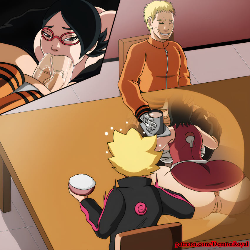 1girls 2boys age_difference anus big_ass big_breasts big_penis black_hair blowjob boruto:_naruto_next_generations cheating cheating_girlfriend chest_wraps clothed clothed_sex cucked_by_father cuckold demonroyal duo duo_focus english_text father_and_son fellatio female glasses hand_on_another's_head hand_on_head hi_res light-skinned_female light-skinned_male light_skin male male/female male_with_female mouthful multiple_boys naruto naruto_(series) netorare no_panties older_male oral pants_down pussy_juice pussy_juice_puddle sarada_uchiha see-through short_dress smile sneaking sneaky_sex stealth_sex text thick_penis unaware under_the_table uzumaki_boruto uzumaki_naruto vagina voluptuous yellow_hair younger_female younger_male