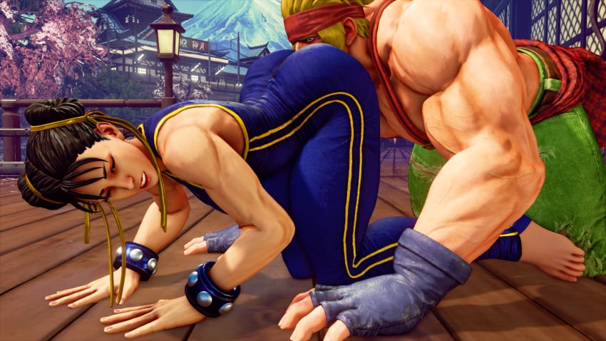 3d alex_(street_fighter) barefoot camlethal chun-li face_in_ass facesitting sniffing sniffing_ass street_fighter street_fighter_v