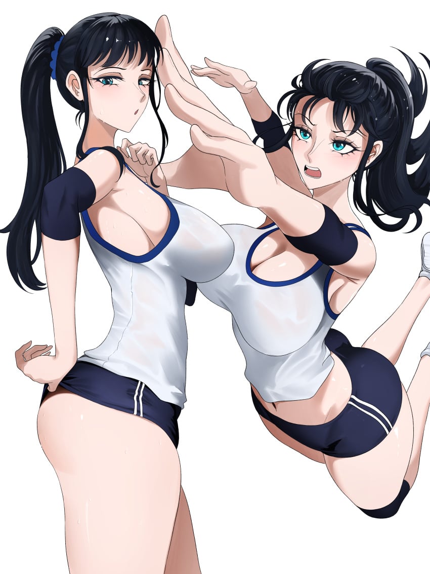 2d armpits bare_thighs belly_button big_breasts black_hair blue_eyes blush cleavage clothing female female_only jumping long_hair nico_robin one_piece opalisart post-timeskip shorts sideboob sleeveless_shirt slim slim_waist sweating tagme thick_thighs tied_hair volleyball volleyball_(ball) volleyball_shorts volleyball_uniform wet_body wet_skin wide_hips