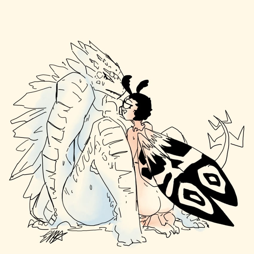 female/female kissing lesbian_sex moth mothra mothra_(series) sex shimo_(kaiju) sketch star-the-skeleton toho toho_(film_company) wings yuri