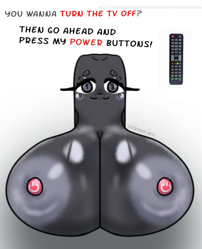 breasts huge_breasts inanimate inanimate_object oc reference_image remote remote_controller shiny_skin shitpost tagme tv_remote what what_has_science_done why wtf zeraniumz