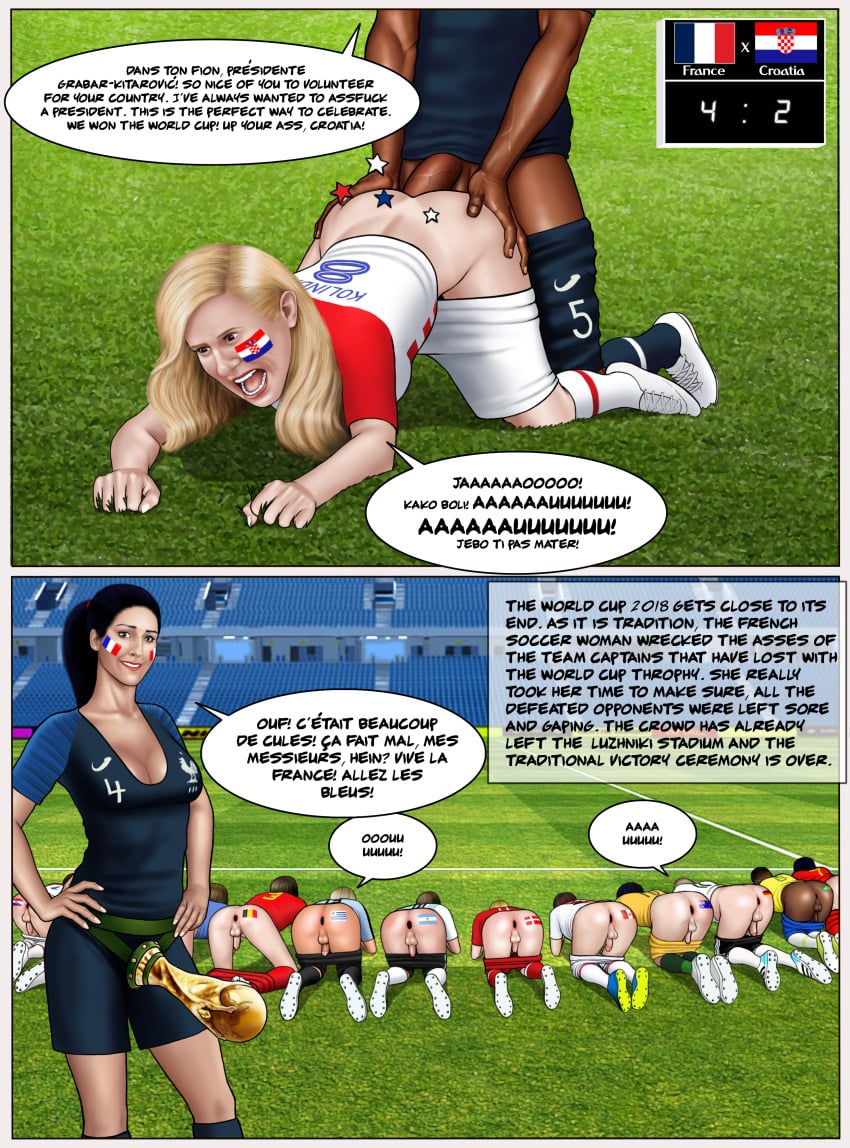 2018_fifa_world_cup anal bottomless comicdialogue croatia defeat defeated english_text extro femdom fifa_world_cup_trophy football france humiliation kolinda_grabar-kitarović painal pants_pulled_down penalty_game score soccer soccer_shoes soccer_uniform socks sports strap-on text trash_talk uniform victory world_cup