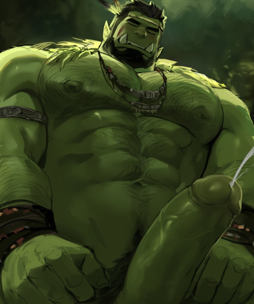 abs bara biceps big_penis cum green-skinned_male green_body green_skin male male_nipples male_only manly muscular_male nipples nude orc orc_male pecs penis teeth teeth_visible tusks yy6242