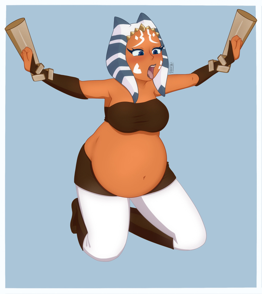 1girls ahsoka_tano alien battle_droid belly belly_stuffing big_belly big_breasts bloated bloated_belly breasts disembodied_hand fat fat_woman feederism feeding female force_feeding large_breasts nexus03 orange_skin star_wars stuffed stuffed_belly stuffing the_clone_wars:_season_one togruta