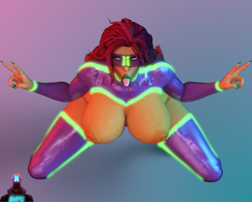 3d :>= blowjob_face dc female huge_ass huge_breasts ibex-cg jimmyyu mymaid_(ibex) nipples starfire teen_titans thick_lips thick_thighs tongue_out