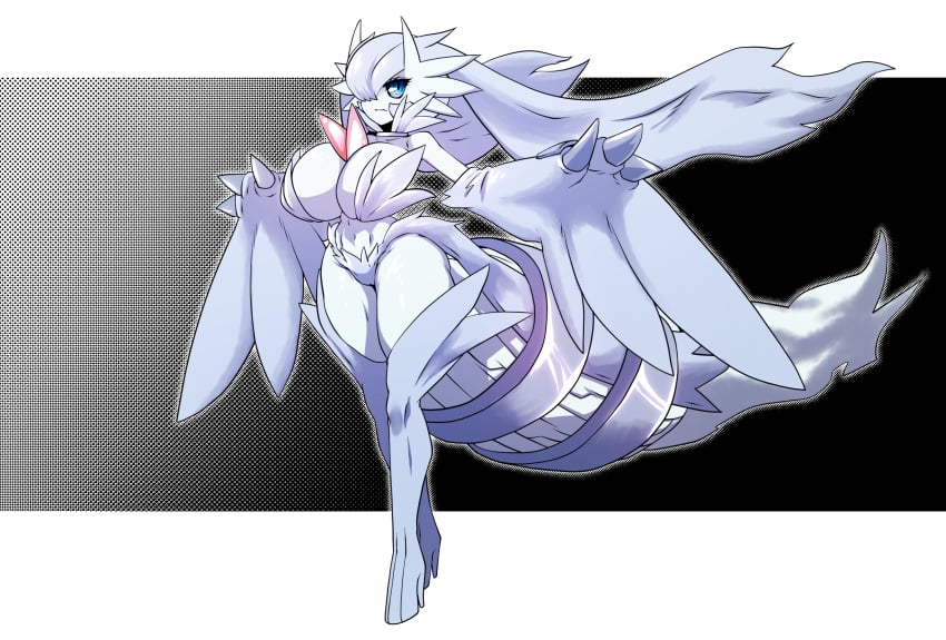 1girls 2022 big_breasts blue_eyes cleavage cosplay_gardevoir fusion gardevoir h_earth huge_breasts mega_gardevoir pokemon pokemon_(species) reshiram solo solo_female tagme thick thick_thighs white_fur white_hair