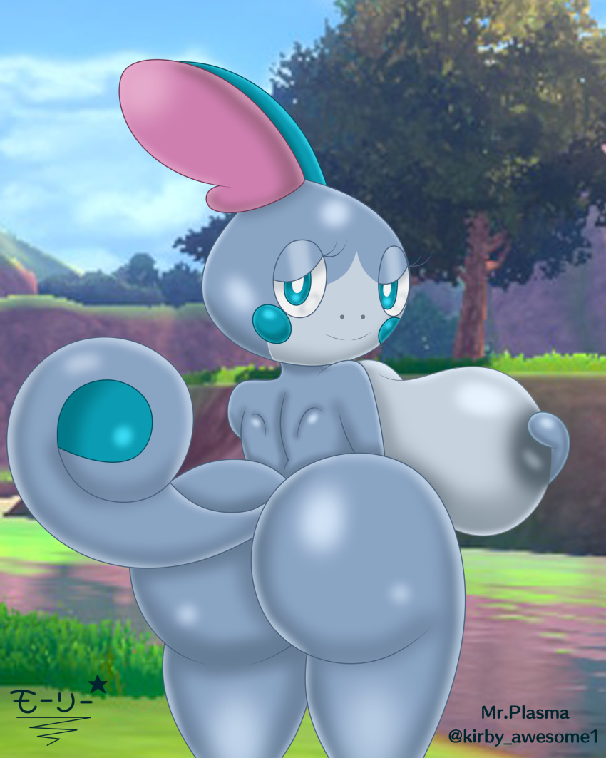 ass big_ass big_breasts big_butt blue_body blue_eyes blue_skin breast_grab breasts cute cute_face eyelashes female female_only huge_ass huge_breasts huge_butt mr._plasma naked nintendo nude nude_female pokémon_(species) pokemon shiny_pokemon sobble solo solo_female superstarplasma tail