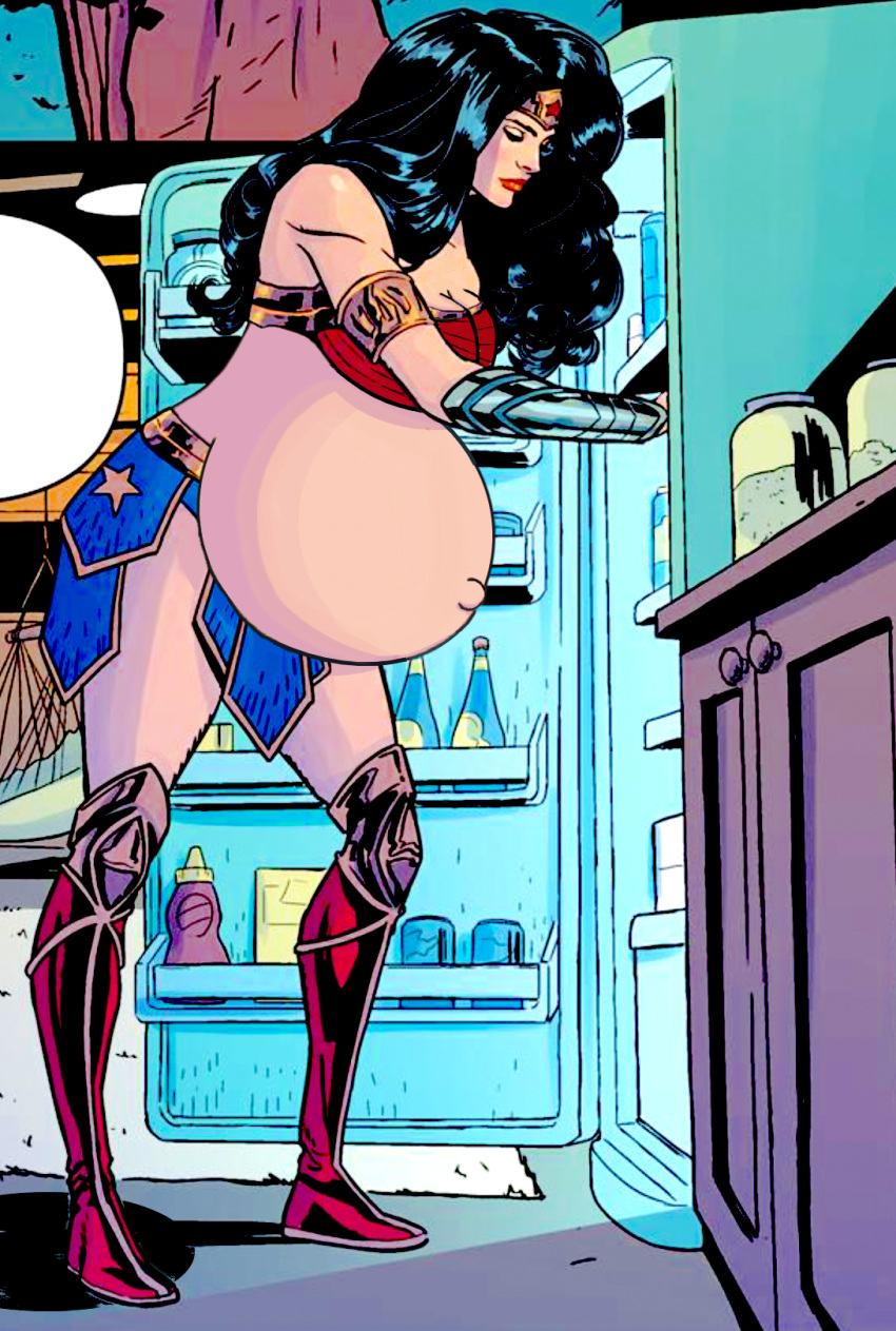 1girls belly big_belly big_breasts black_hair breasts cleavage dc_comics edit female jtng23 long_hair pregnancy_cravings pregnant screenshot_edit wonder_woman wonder_woman_(series)