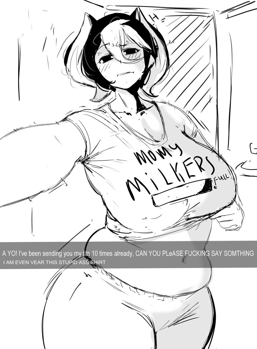 absurd_res alternate_costume angry annoyed big_breasts blush crop_top deooxido english_text female female_only hi_res huge_breasts looking_at_viewer made_in_abyss mature_female milf monochrome oxid ozen plump selfie sketch slightly_chubby solo wide_hips