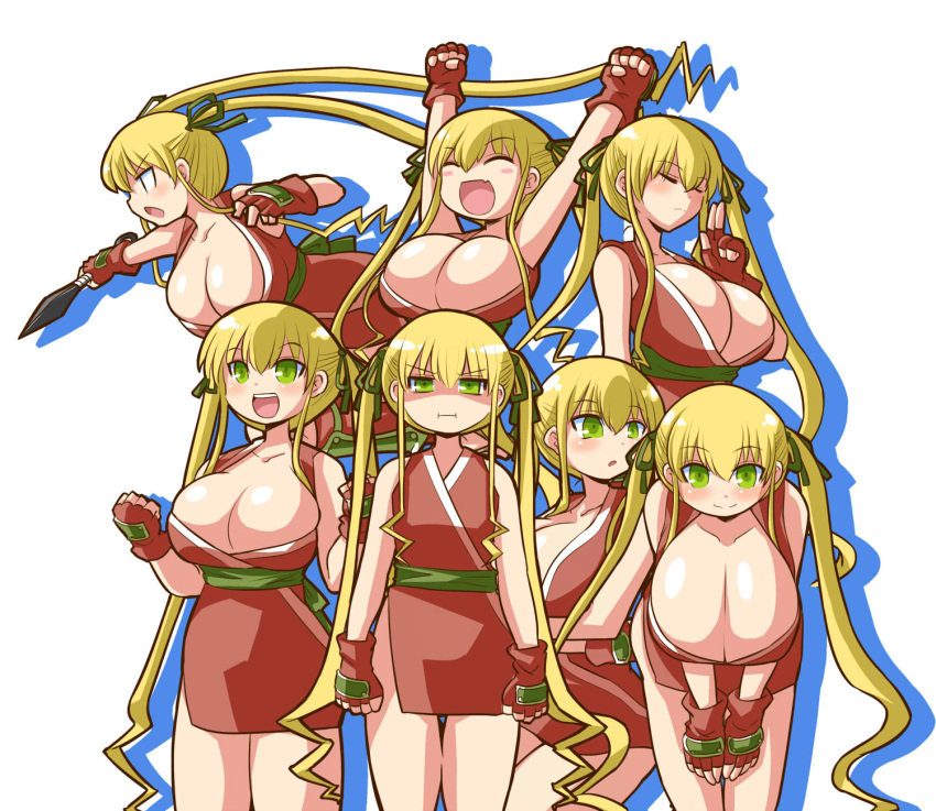 blonde_hair female flat_chest green_eyes huge_breasts itini-sanshi rozen_maiden shinku small_breasts tagme twintails