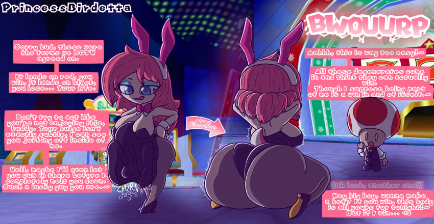 ass_expansion birdetta_(princessbirdetta) breast_expansion bunnysuit casino digested digested_prey digestion digestion_noises gambling huge_ass huge_breasts hyper_ass jerkingoff mario_(series) masturbation princessbirdetta_(artist) same_size_vore soft_vore super_mario_sunshine teasing toad_(mario) vore vore_belly weight_gain willing_prey willing_vore