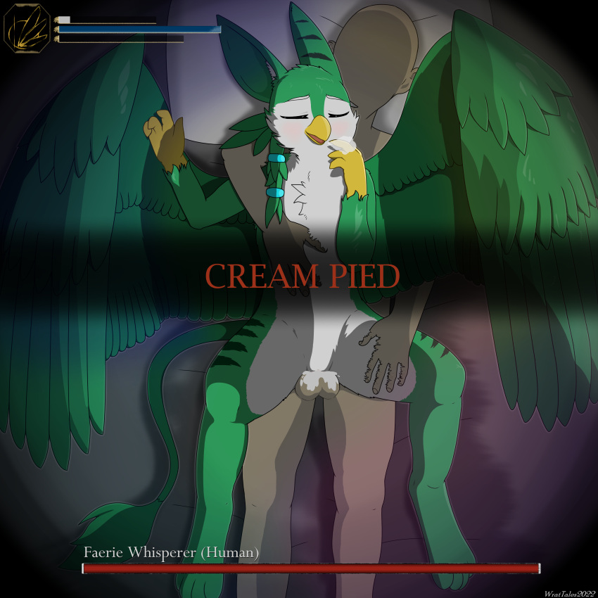 absurd_res anthro anthro_penetrated avian balls_deep beak bedroom bedroom_sex boss_battle chest_tuft duo feathers feeling_up female fluffy game_over gameplay_mechanics gryphon health_bar hi_res human human_on_anthro human_penetrating human_penetrating_anthro interspecies intimate leg_grab looking_away looking_pleasured lying male male/female male_penetrating mammal mood_lighting mythological_avian mythology penetration pillow roleplay romantic sex spread_legs spread_wings spreading stamina_bar tail_tuft thigh_grab tuft wings wrattales2022