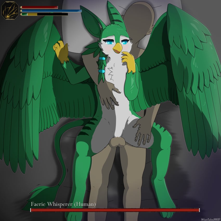 absurd_res anthro anthro_penetrated avian balls_deep beak bedroom bedroom_sex boss_battle chest_tuft duo feathers feeling_up female fluffy game_over gameplay_mechanics gryphon health_bar hi_res human human_on_anthro human_penetrating human_penetrating_anthro interspecies intimate leg_grab looking_away looking_pleasured lying male male/female male_penetrating mammal mood_lighting mythological_avian mythology penetration pillow roleplay romantic sex spread_legs spread_wings spreading stamina_bar tail_tuft thigh_grab tuft wings wrattales2022