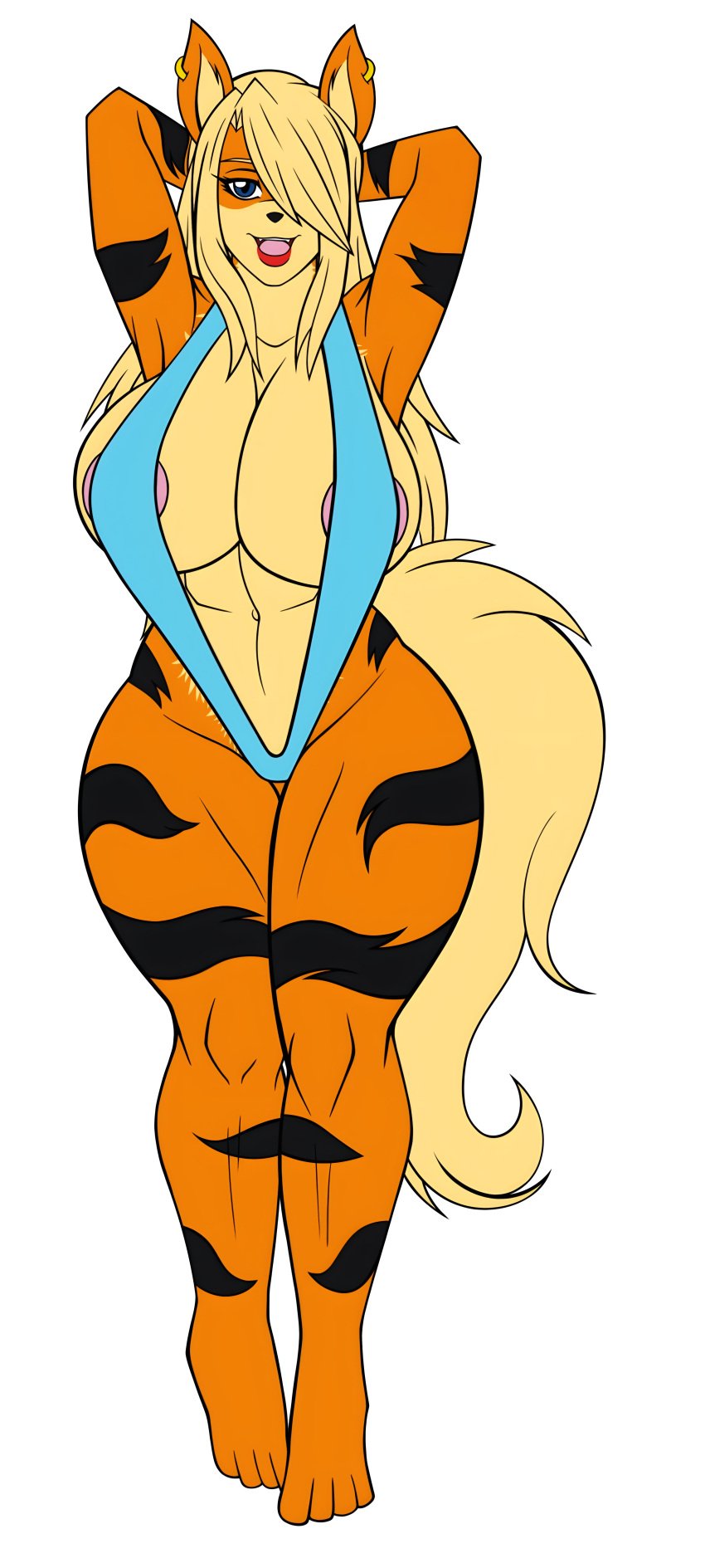 2015 arcanine beatrice_(luchodraws) big_ass big_breasts blonde_female breasts canine cleavage generation_1_pokemon luchodraws nintendo orange_skin pokemon pokemon_(species) pokemorph seductive sling_bikini wiitenuant yellow_hair