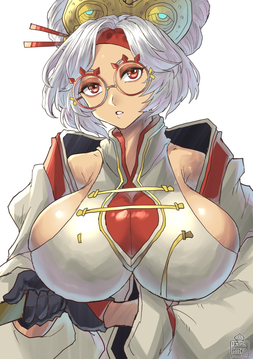 1girls alternate_breast_size big_breasts breasts busty chikoinochi cleavage clothed female female_only fully_clothed glasses hair_ornament huge_breasts large_breasts light-skinned_female light_skin nintendo purah purah_(tears_of_the_kingdom) red_eyes tagme tears_of_the_kingdom the_legend_of_zelda the_legend_of_zelda:_tears_of_the_kingdom white_hair