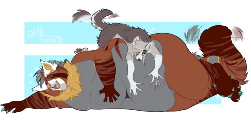 belly belly_rub belly_rubbing big_belly duo furry kibblesyourbits lying_on_side on_side thick_thighs thighs