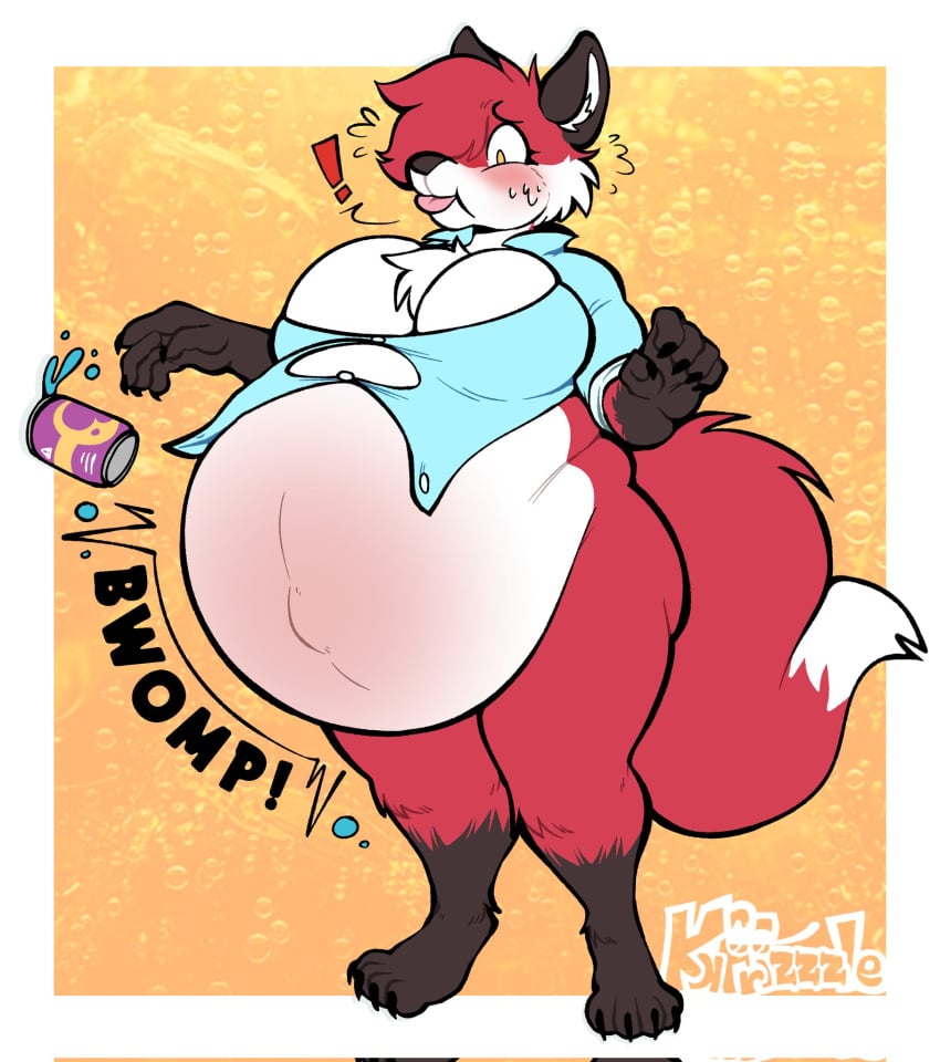 anthro anthro_only belly big_belly breasts expansion furry furry_only inflation kafrizzzle no_humans one_eye_closed ready_to_pop red_body red_fur soda soda_inflation standing