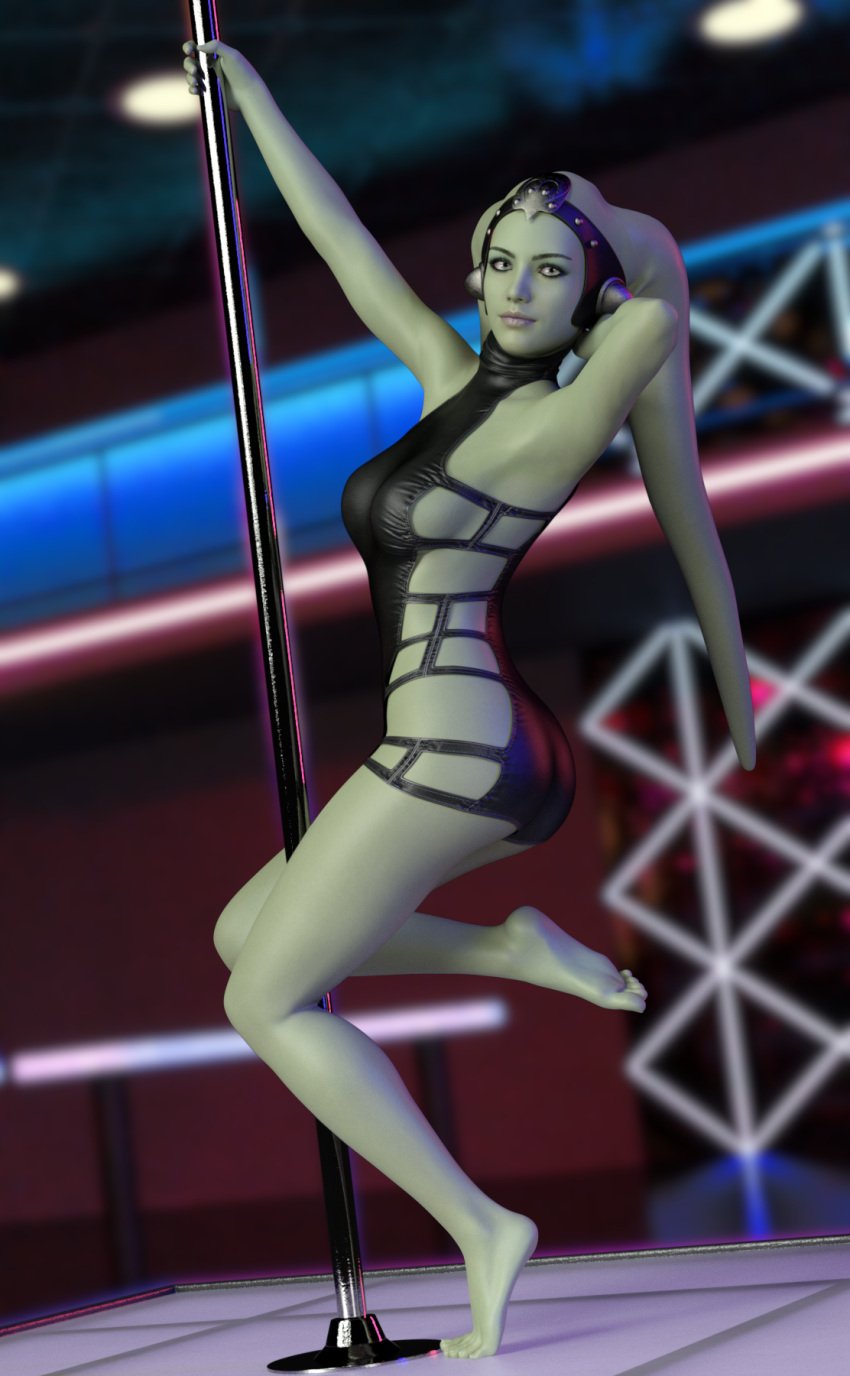 1girls 3d 3d_(artwork) alien alien_girl ass background barefoot black_clothing breasts bubble_butt dancer dancer_outfit dress eyebrows eyes feet female female_only gooddavy green_skin hand_behind_head headgear headwear humanoid large_breasts leg_up medium_breasts nightclub open_eyes original_character pole pole_dancing revealing_clothes side_view sideboob soles solo standing_on_one_leg star_wars stripper stripper_pole tentacle tentacle_hair tight_dress tiptoes twi'lek