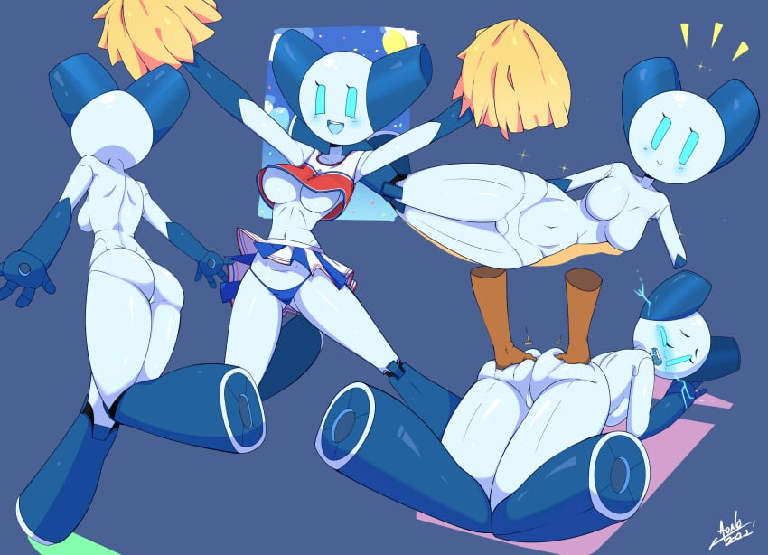 anthro aonoexorcist100 big_ass big_breasts blue_eyes cartoon_network cheerleader grabbing grabbing_ass robot robot_girl robotboy robotboy_(character) rule_63