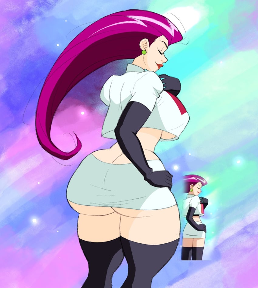 1girls ass big_ass big_breasts big_lips black_gloves black_thighhighs bottomwear breasts closed_eyes earrings female female_only gloves hair huge_ass huge_breasts jessie_(pokemon) lips lipstick long_hair mature mature_female mature_woman miniskirt pink_hair pokemon red_lips red_lipstick sideboob skirt solo solo_female team_rocket thick_lips thick_thighs thighhighs thighs thin_waist topwear white_skirt white_topwear zigzaglewds