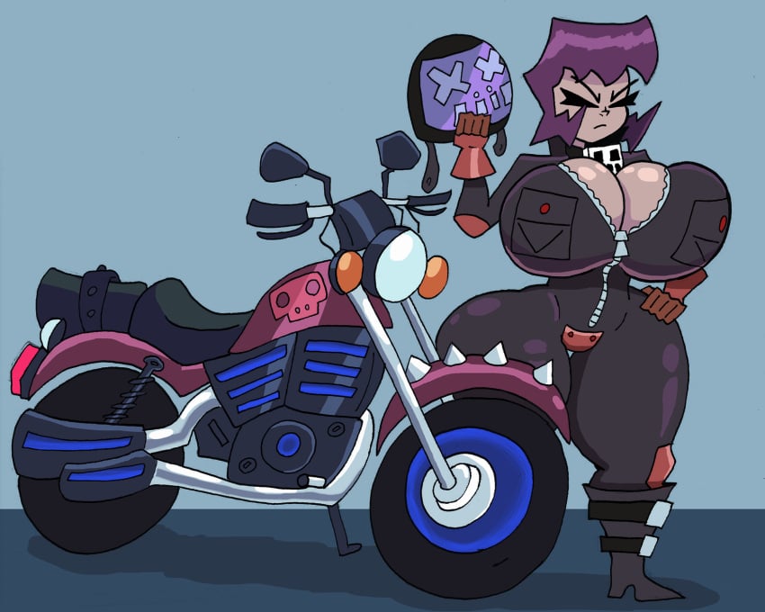 aged_up biker biker_girl cleavage clothing female footwear gaz_membrane gooeyblob handwear huge_breasts human invader_zim motorcycle nickelodeon pale_skin thicc_gaz vehicle