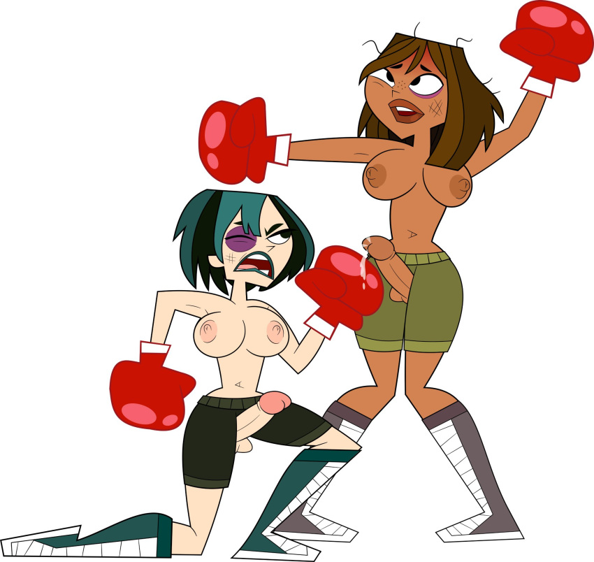 2futas accurate_art_style balls balls_out big_breasts big_thighs black_eyes boxer_briefs boxers boxing boxing_gloves boxing_shoes breasts brown_hair bruised_eye cartoon_network courtney_(tdi) cum cumshot curvy dark-skinned_futanari dark_skin dickgirl duo ejaculation erection fight freckles fresh_tv futa_on_futa futa_only futanari gloves grey_shoes gwen_(tdi) hands-free handsfree_ejaculation human human_only intersex light-skinned_futanari light_skin lips lipstick looking_at_another messy_hair navy_green_shorts nipples nude official_style open_mouth orgasm_from_pain pale-skinned_futanari pale_skin penis penis_cutout penis_out penis_out_of_shorts pennsatucky punching_penis red_boxing_gloves red_gloves sex_fight shoes short_hair shorts shoulder_length_hair teal_hair teal_lipstick teal_shoes teletoon thick thick_hips thick_thighs thighs topless topless_boxing topless_futanari total_drama_island white_background wide_hips