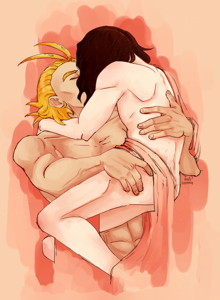 2boys all_might completely_nude_male gay male/male male_only my_hero_academia nude nude_male pale-skinned_male shouta_aizawa toshinori_yagi yaoi