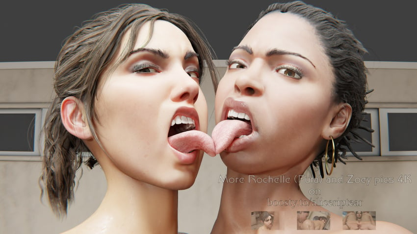 aliceriptear highres horny licking looking_at_viewer rigid3d rochelle_(left_4_dead) tongue tongue_kiss tongue_out vranimeted zoey_(left_4_dead)