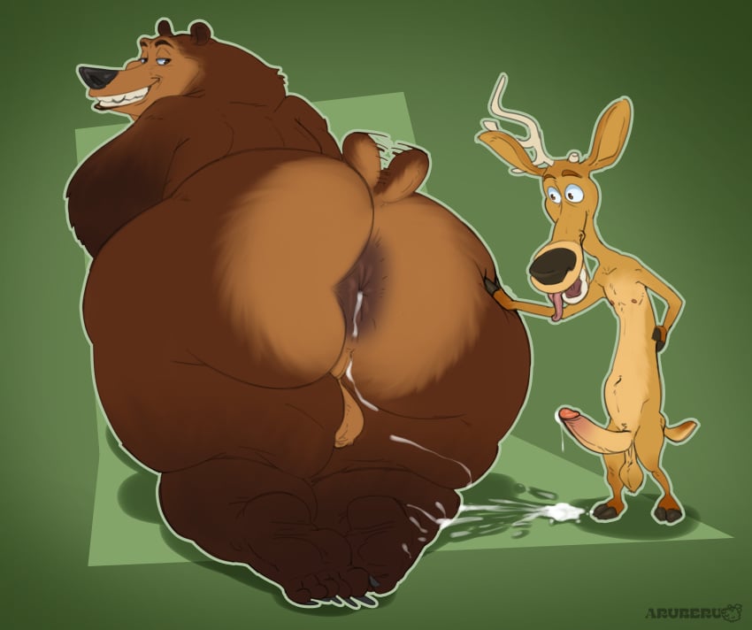 absurd_res after_sex anthro anus aruberu balls bear big_penis bodily_fluids boog_(open_season) cum cum_from_ass cum_in_ass cum_inside deer duo elliot_(open_season) gay gay_sex genital_fluids genitals hi_res male male/male male_only mammal open_season open_season_2 penis