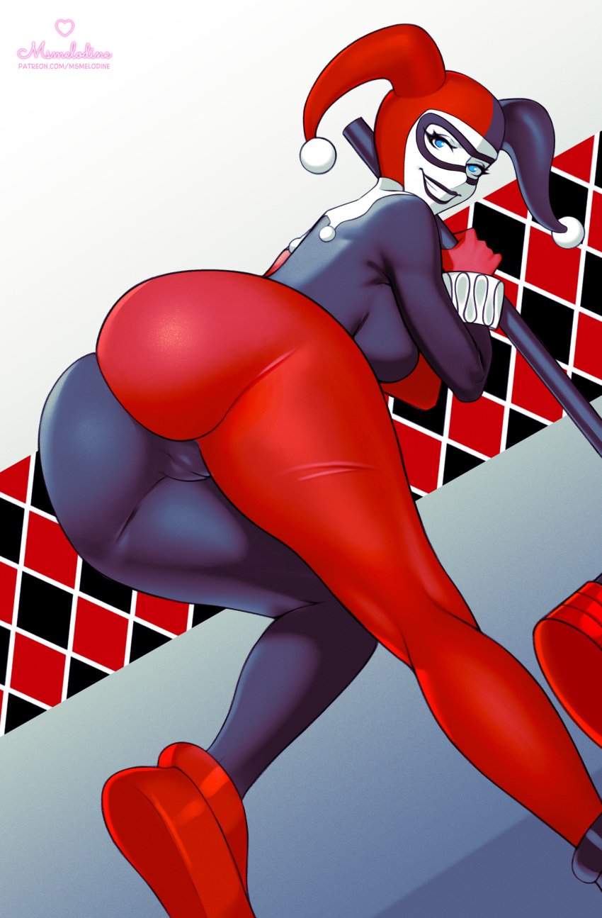 1girls ass ass_focus batman_(series) dc dc_comics female harleen_quinzel harley_quinn harley_quinn_(classic) light-skinned_female light_skin msmelodine standing voluptuous