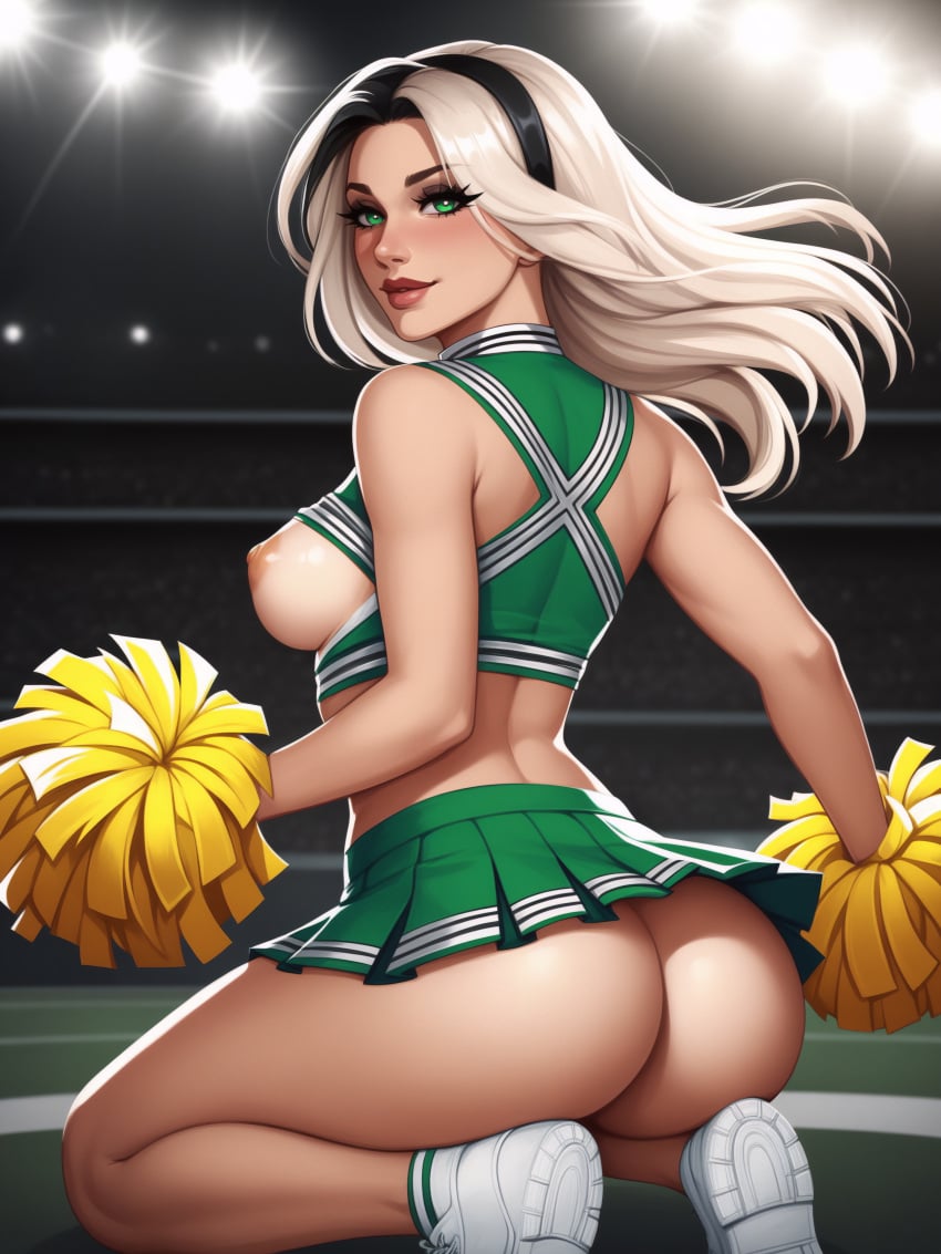 1girls ai_generated areola areolae ass ass ass_focus breast breasts breasts breasts_out cheerleader cheerleader_outfit cheerleader_uniform curvaceous curvaceous_body curves curvy curvy_body curvy_female curvy_figure exposed exposed_ass exposed_breast exposed_breasts exposed_butt exposed_nipple exposed_nipples female female female_only green_eyes hairband hourglass_figure infiniteskull kneeling kneeling_female light-skinned_female light_skin nipple nipples oc on_knees original_character platinum_blonde_hair skirt solo solo_female voluptuous voluptuous_female