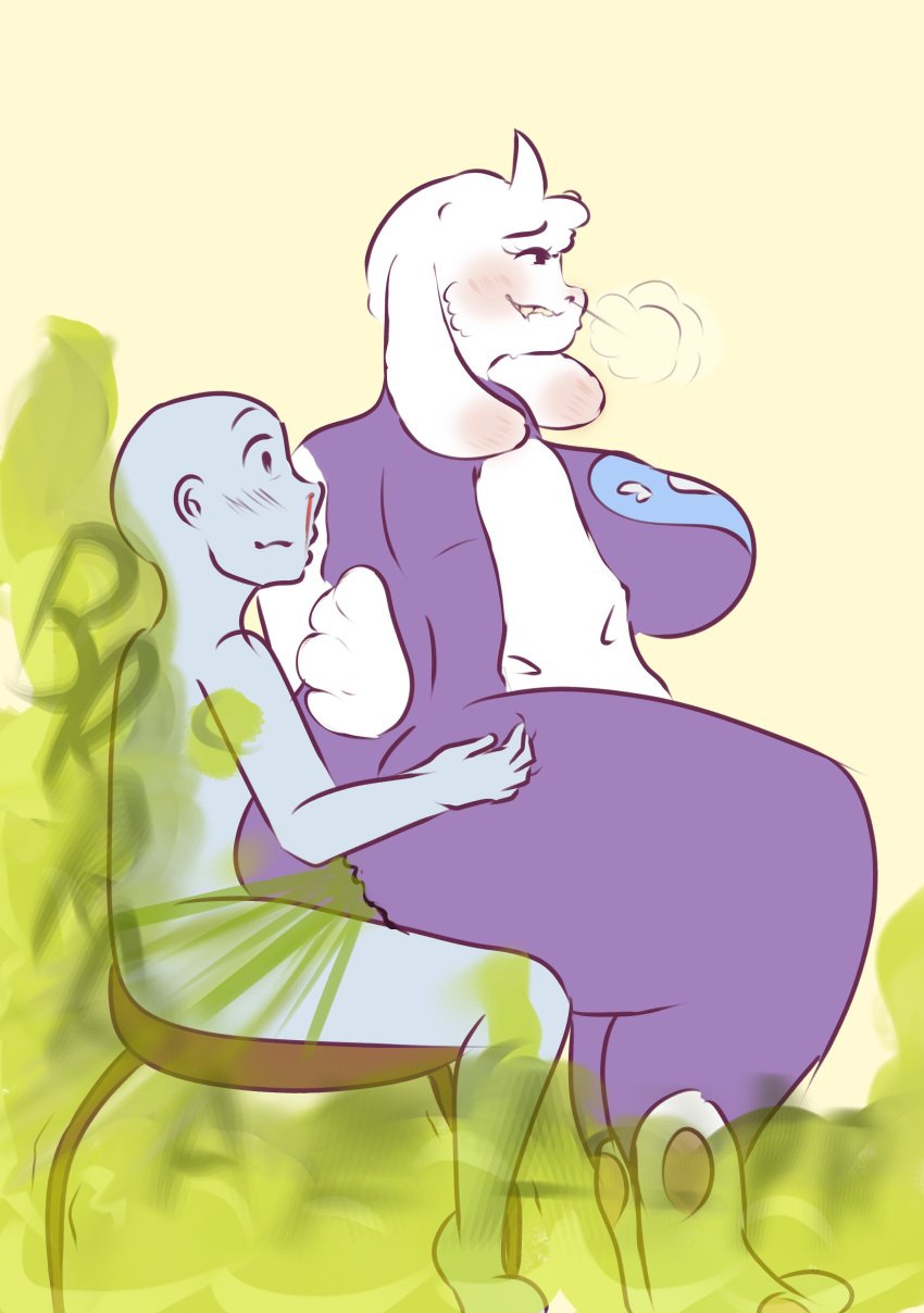 1boy 1girls 1male anon anthro big_ass big_butt blush bubble_ass bubble_butt fart fart_cloud fart_fetish fart_on_dick farting farting_on_lap farts furry goat huge_ass huge_butt sitting sitting_on_lap stinkybuns1 toriel undertale undertale_(series)