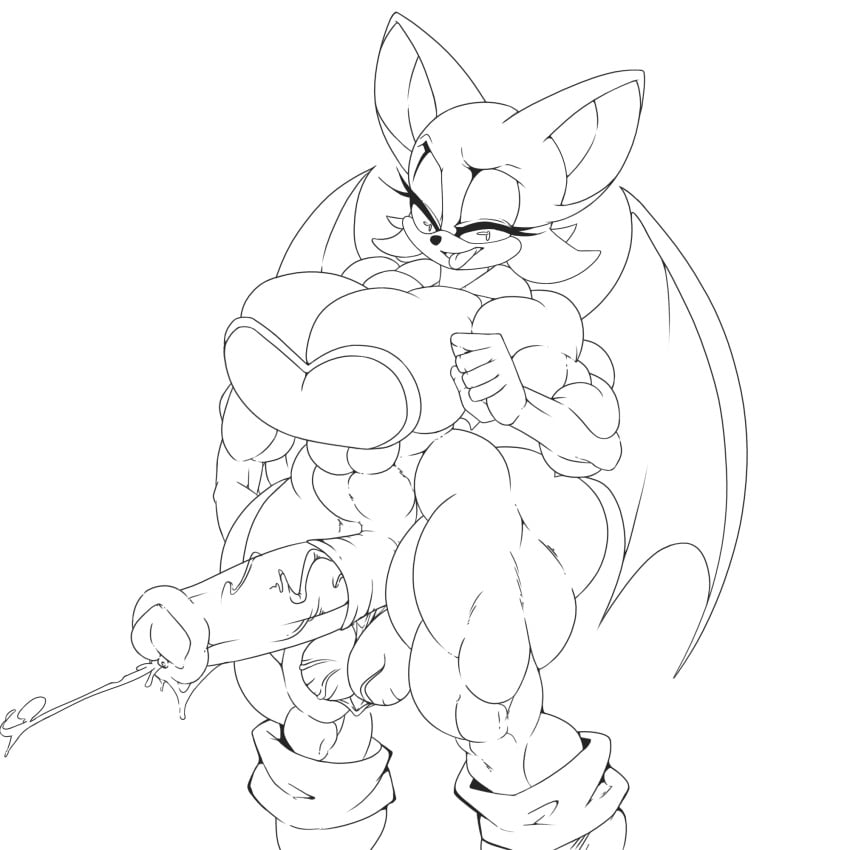 animal_genitalia animal_penis anthro balls big_breasts bodily_fluids body_builder breasts cum equine_genitalia equine_penis genital_fluids genitals gynomorph hi_res huge_breasts intersex kexil muscular penis rouge_the_bat sega solo sonic_the_hedgehog_(series) wide_hips