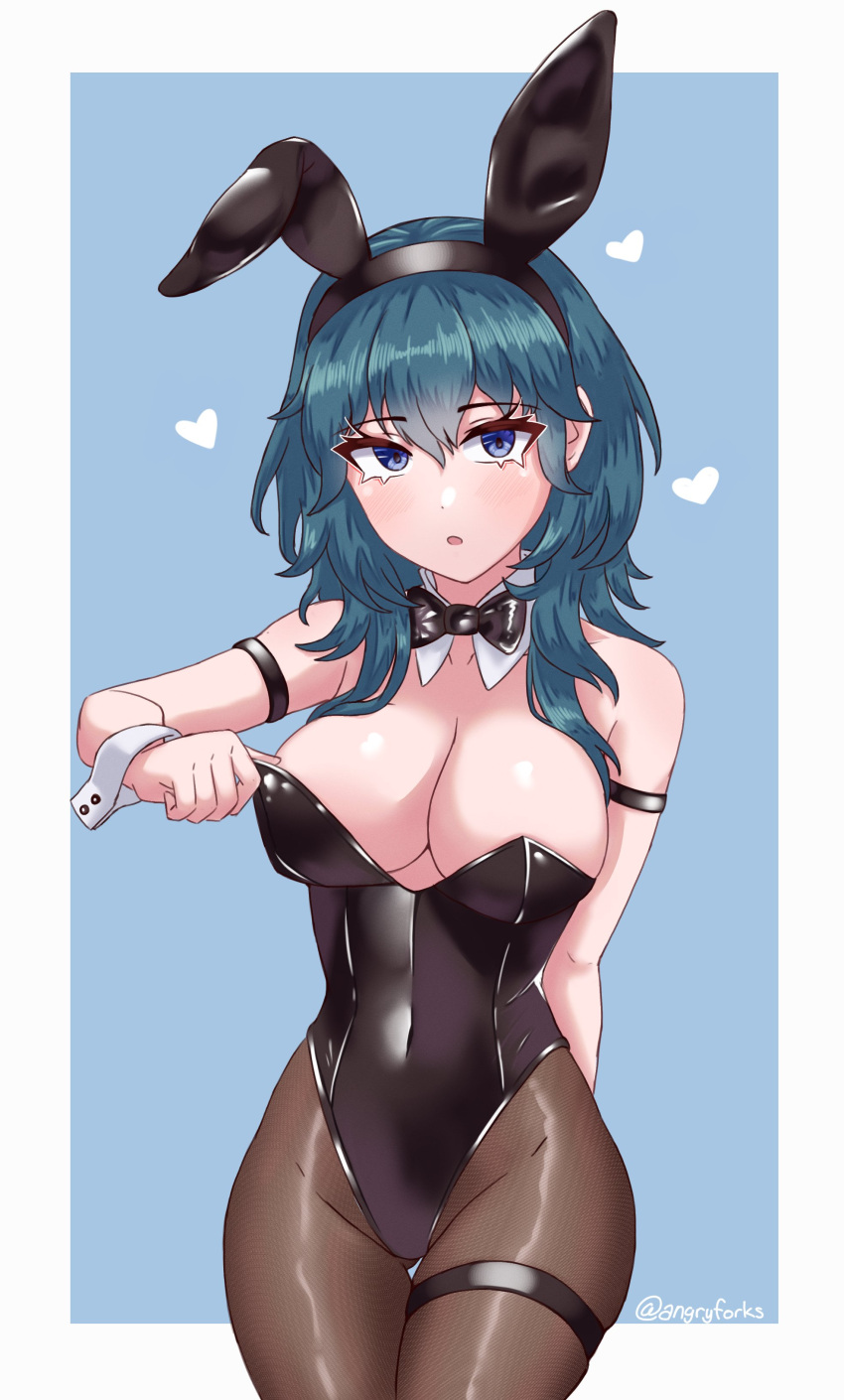 alternate_costume angryforks blue_eyes blue_hair breasts bunny_ears bunny_girl bunnysuit byleth_(female)_(fire_emblem) byleth_(fire_emblem) byleth_(fire_emblem)_(female) female female_only fire_emblem fire_emblem:_three_houses nintendo solo