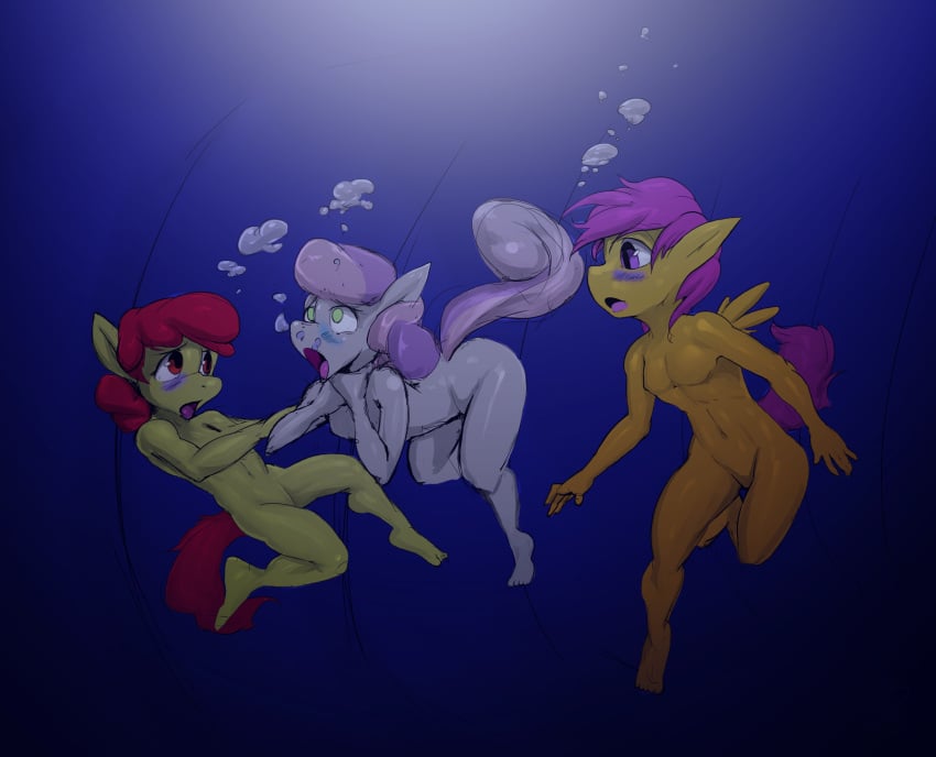 3girls anthro apple_bloom_(mlp) asphyxiation barefoot bubbles byondrage cub daemont92 drowning featureless_chest featureless_crotch feet female female_only flat_chest friendship_is_magic hasbro my_little_pony navel nude panicking pegasus peril pony scootaloo_(mlp) skinny_dipping struggling sweetie_belle_(mlp) swimming tagme tunnel underwater unicorn water young