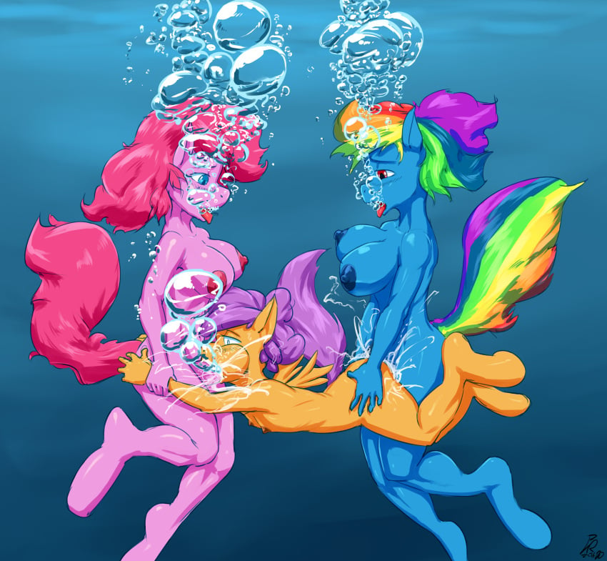 1girls 2futas air_bubbles ambiguous_penetration anthro big_breasts big_penis blowjob breasts bubbles byondrage cub cum cum_in_mouth cum_inside drowning female flat_chest friendship_is_magic futa_on_female futanari hasbro my_little_pony nipples nude ocean penis pinkie_pie_(mlp) pony rainbow_dash_(mlp) scootaloo_(mlp) sea sex spitroast tagme underwater underwater_sex water