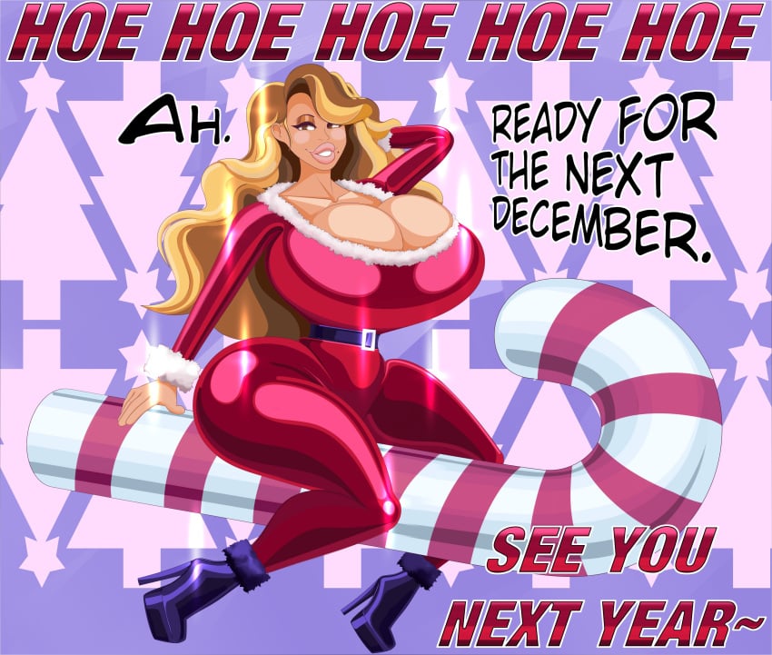 ass_bigger_than_head ass_expansion boob_window breast_expansion breasts_bigger_than_head candy_cane christmas clothed doodlewill female female_only female_transformation huge_ass huge_breasts mariah_carey no_bra oc revealing_clothes teasing tf_into_celebrity