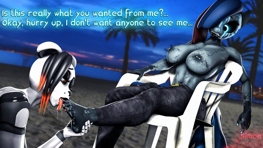 3d animatronic beach breasts confused confused_look five_nights_at_freddy's foot_fetish foot_lick foot_worship futanari humiliation implied_futanari mag(character) magniym my_little_pony nipples pony saliva saliva_on_foot simon_sklar vergil_chair