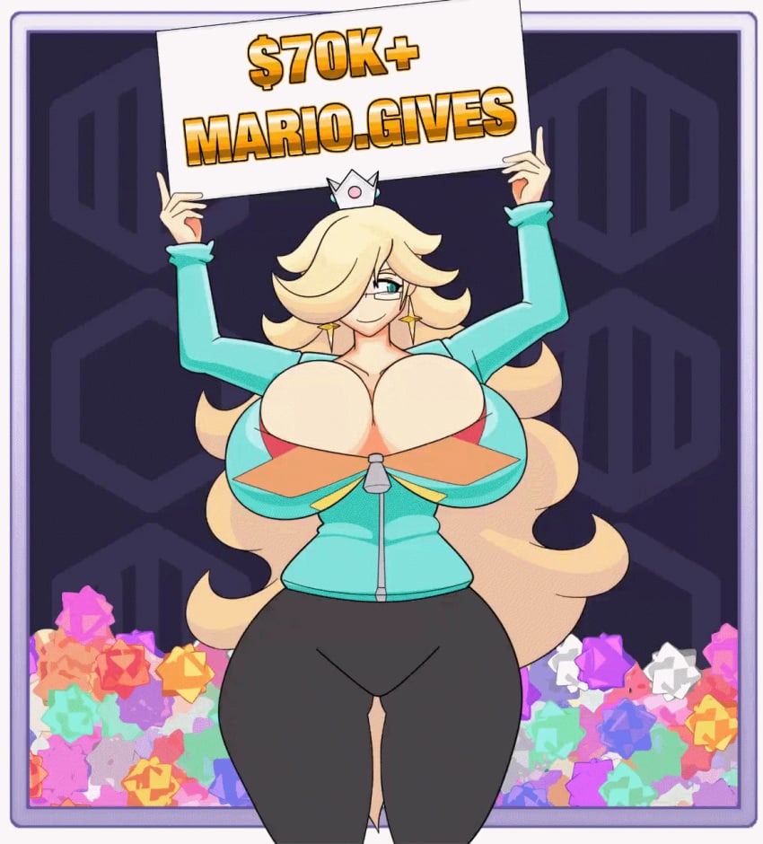 animated big_ass big_breasts boob_window clothed doodlewill female female_only gif huge_breasts mario_(series) nintendo no_bra princess_rosalina revealing_clothes rosajon_(protonjon) star_bits super_mario_galaxy teasing