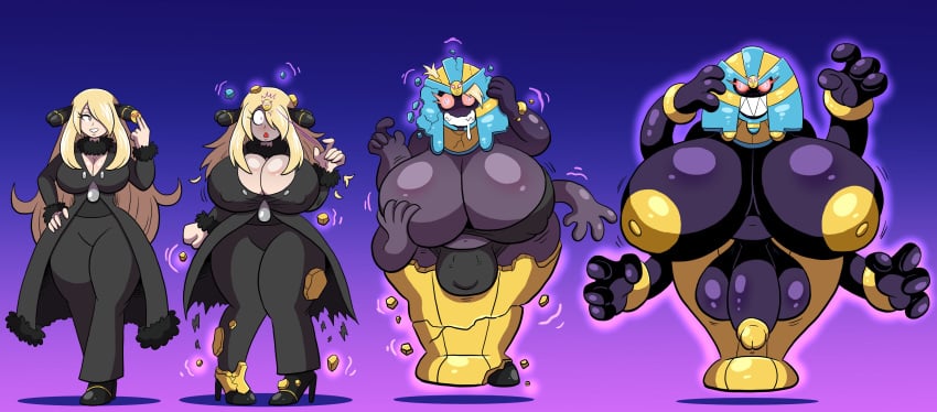 1anthro 1futa 1girls anthro ass_bigger_than_head ass_expansion big_ass big_breasts bottomwear breast_expansion breasts breasts_bigger_than_head bulge clothed clothing cofagrigus cynthia_(pokemon) female fully_clothed futanari futanari_transformation huge_ass huge_balls huge_breasts huge_bulge huge_cock human human_female human_to_anthro hyper_breasts light-skinned_female light_skin nintendo no_bra nude penis pokemon pokemon_(species) prinnydood species_transformation standing topless transformation