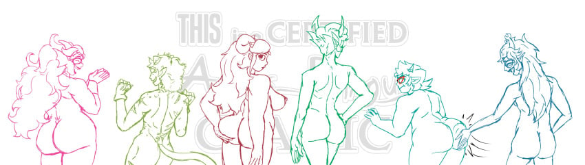 6girls alien aradia_megido arts_dingus cat_tail colored_skin feferi_peixes female homestuck homestuck_troll horn horns kanaya_maryam lingerie lingerie_only long_hair long_hair_female medium_hair multiple_girls nepeta_leijon pinup princess royal royalty terezi_pyrope troll vriska_serket