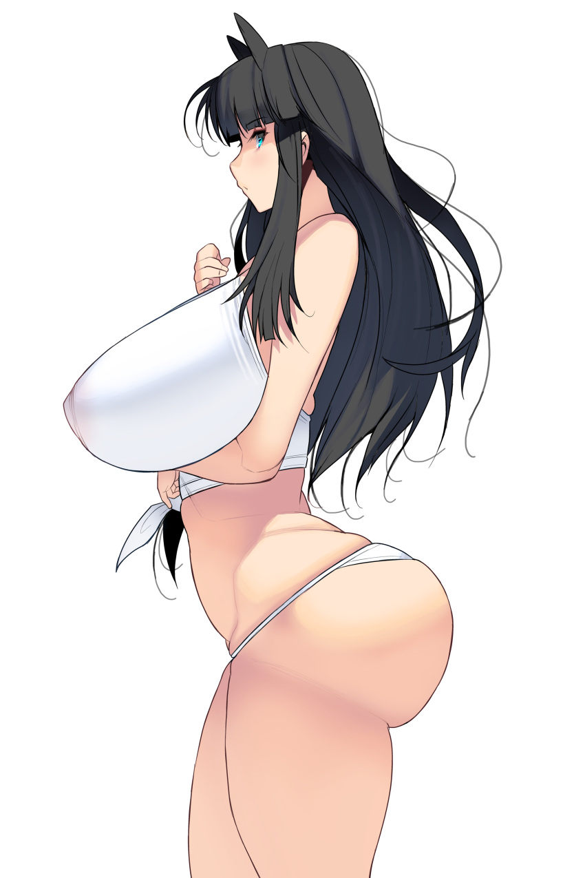 bikini black_hair blue_eyes female huge_breasts masao original original_character swimsuit tagme