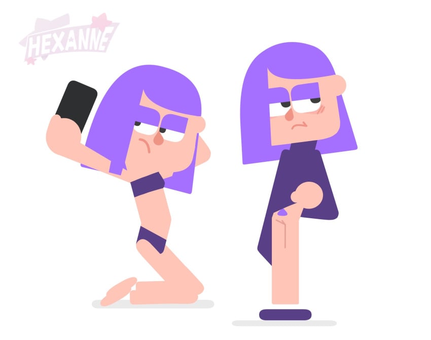 accurate_art_style bikini blush duolingo emo emo_girl eyeshadow half_naked hexanne lily_(duolingo) no_outlines on_model on_style pubic_hair purple_hair pussy selfie shoes sweater tagme watermark