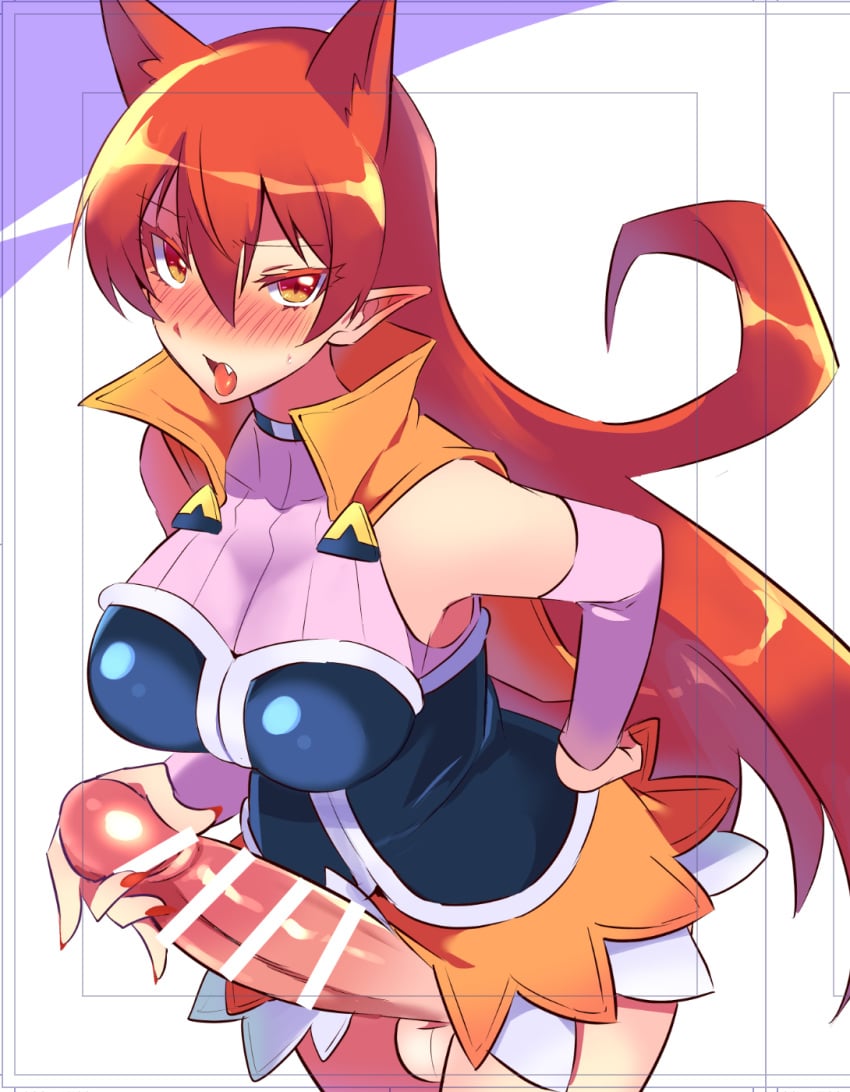 ameri_azazel animal_ears arm_stockings balls big_penis blush busty cape censored censored_penis choker clothed_futanari clothing demon demon_girl enormous_penis erection futanari giant_penis hand_on_hip hand_on_penis large_breasts leaning_forward long_hair looking_at_viewer mairimashita!_iruma-kun masturbation mouth_open penis_out pointed_ears red_hair red_nails skirt_lift stockings sweat thighhighs tongue_out uniform welcome_to_demon_school!_iruma-kun wide_hips yu11ma11