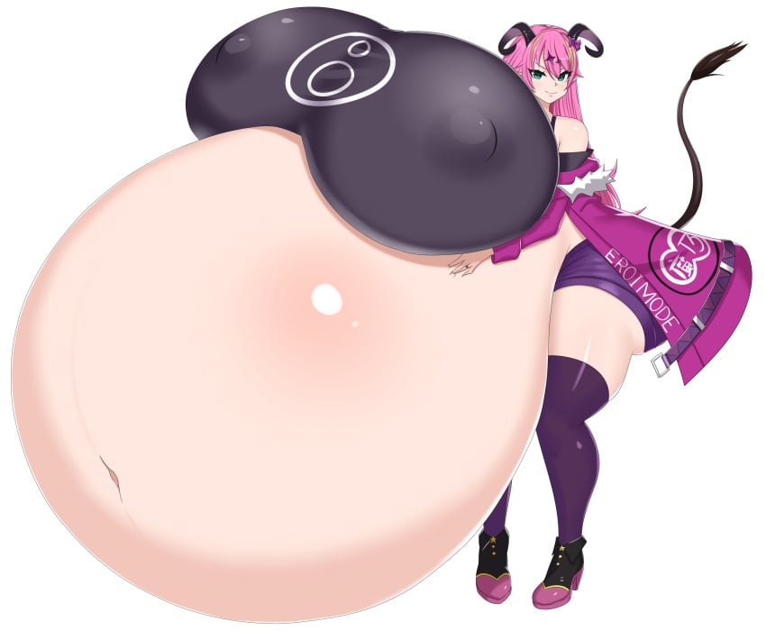 big_belly breasts expansion hololive huge_breasts hyper_belly mano_aloe multicolored_hair pink_hair pregnant succubus timaeus virtual_youtuber