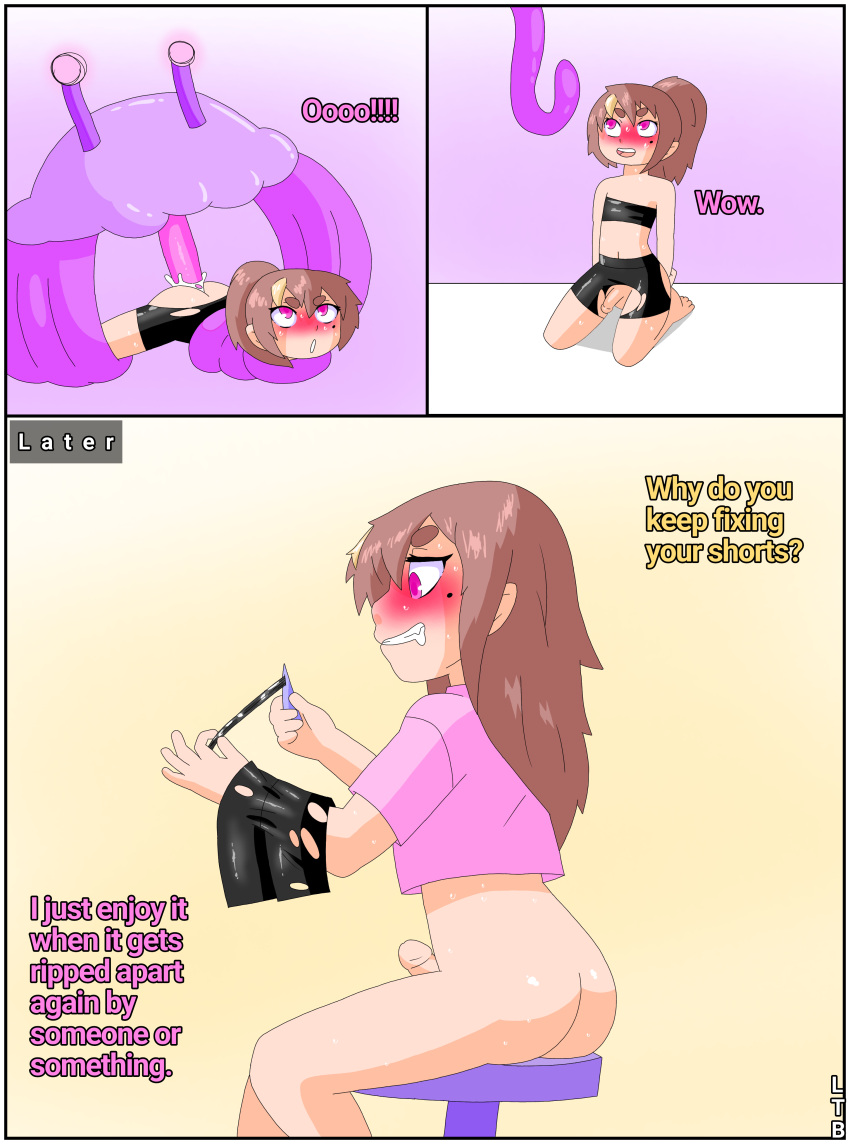 ass bike_shorts comic femboy gay lewderthanblue oc ran(ltb) sewing torn_bike_shorts