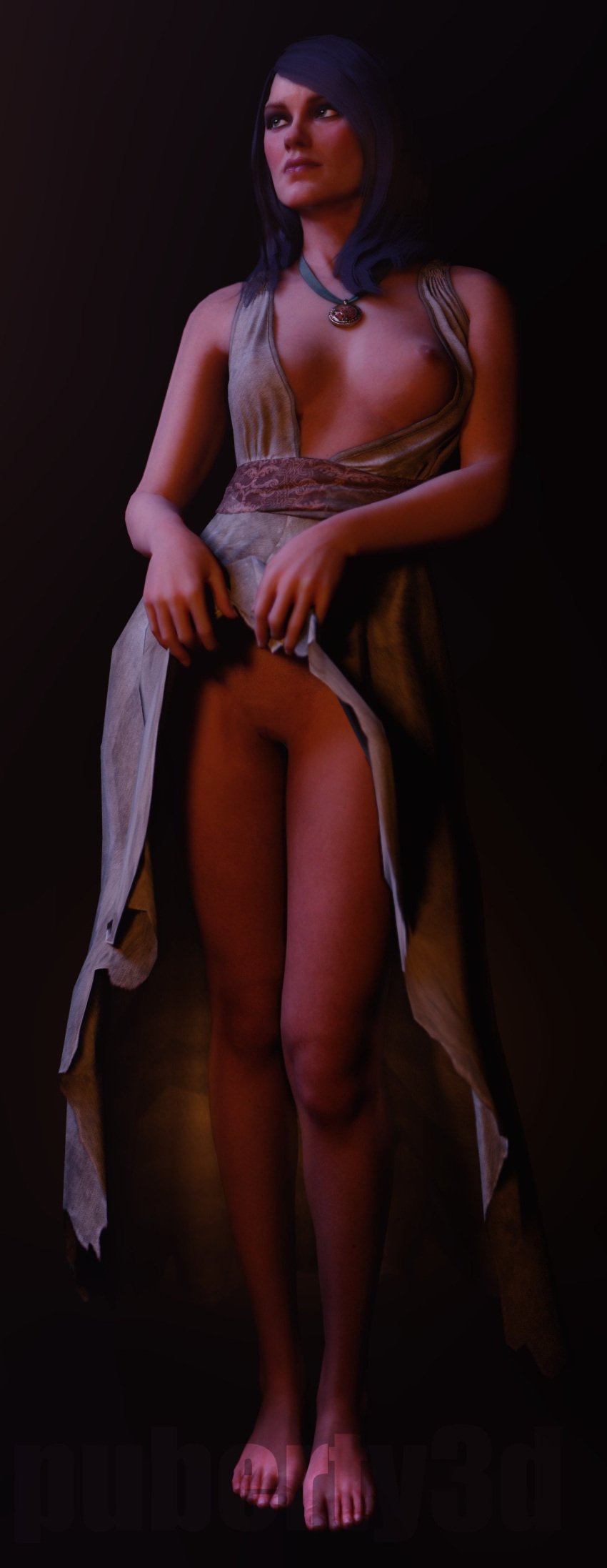 1girls 3d big_breasts breasts_out cd_projekt_red corinne_tilly feet female female_only full_body light-skinned_female necklace nipples nude nude_female puberty3dsfm skirt_lift solo the_witcher_(series) the_witcher_3:_wild_hunt