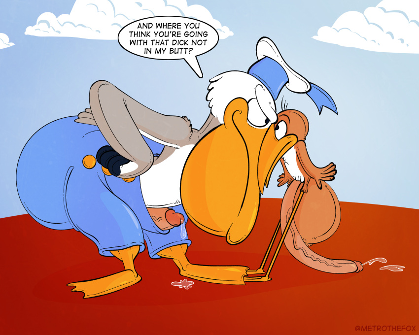 absurd_res anthro ass avian balls big_balls big_butt bird bodily_fluids comic disney duo genital_fluids genitals hi_res huge_balls huge_butt hyper hyper_balls hyper_butt hyper_genitalia long_penis male male/male metrothefox pelecaniform pelican penis precum snipe the_pelican_and_snipe