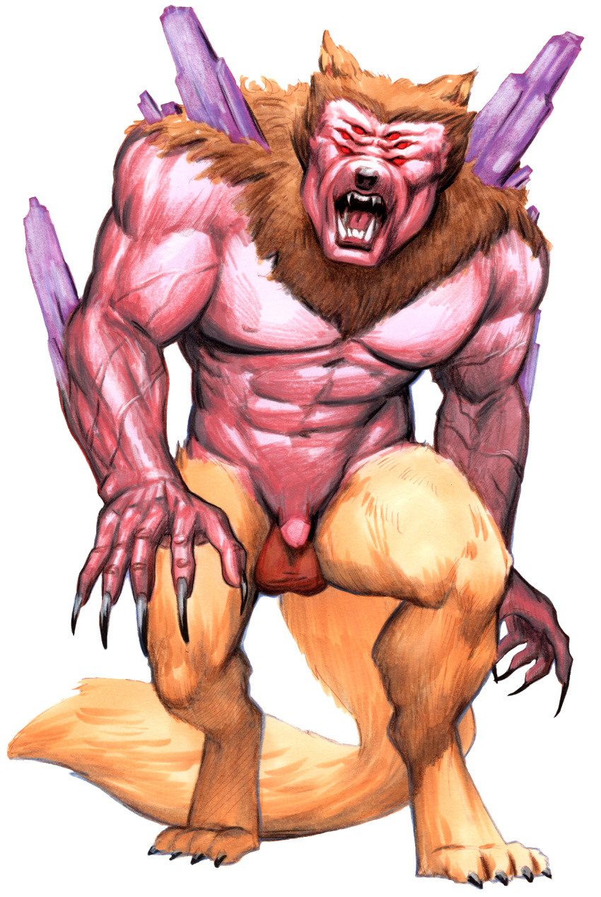 1boy abs alpha_channel balls ballsack blonde_fur brown_fur canine circumcised claws crystal dion_hamill distant_star fangs flaccid_penis fluffy_tail fox fox_humanoid genitals hi_res humanoid humanoid_penis male male_nipples male_only mammal monster multi_eye muscles muscular_male neck_ruff nude_male pecs penis scrotum simple_background testicles veiny_muscles were werefox